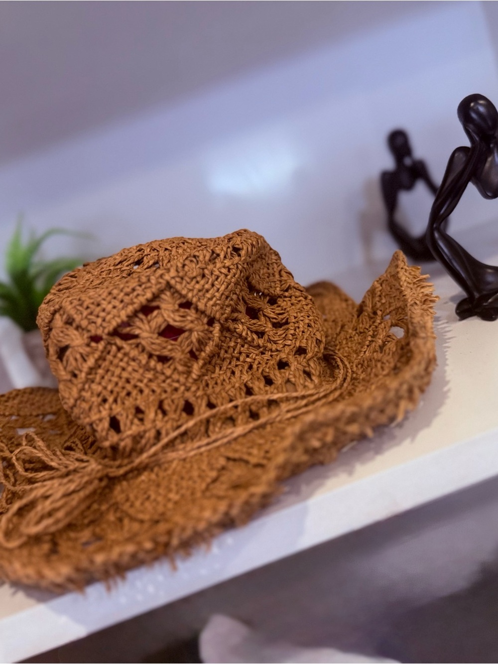 Handwoven Brown Crochet Sun Hat - Women Accessories